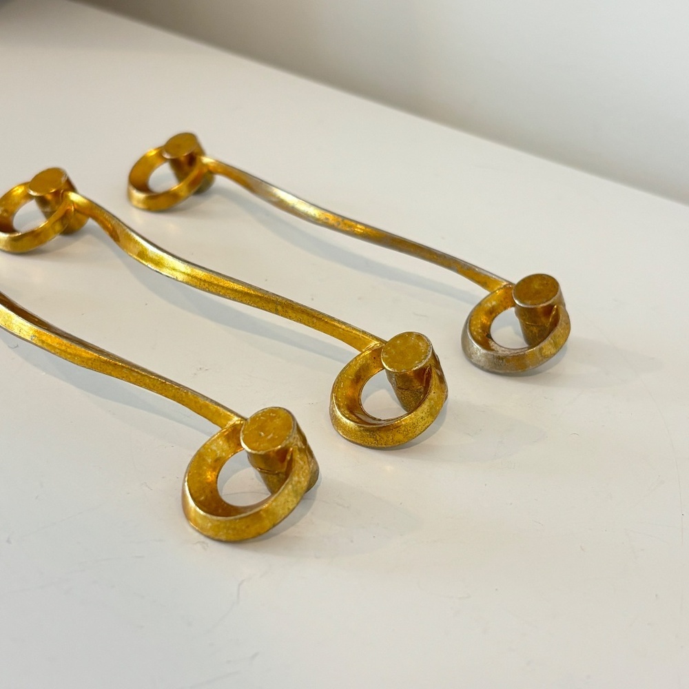 MCM Set of THREE drawer pulls mid century dresser handles gold toned 5.5" wide - Picture 8 of 12